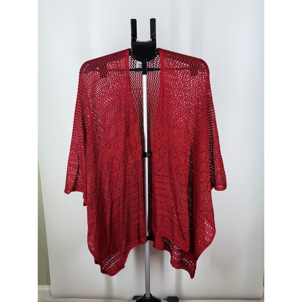 Dillards Red Metallic Open Knit Cardigan Shrug One Size Crochet Sparkle Wrap